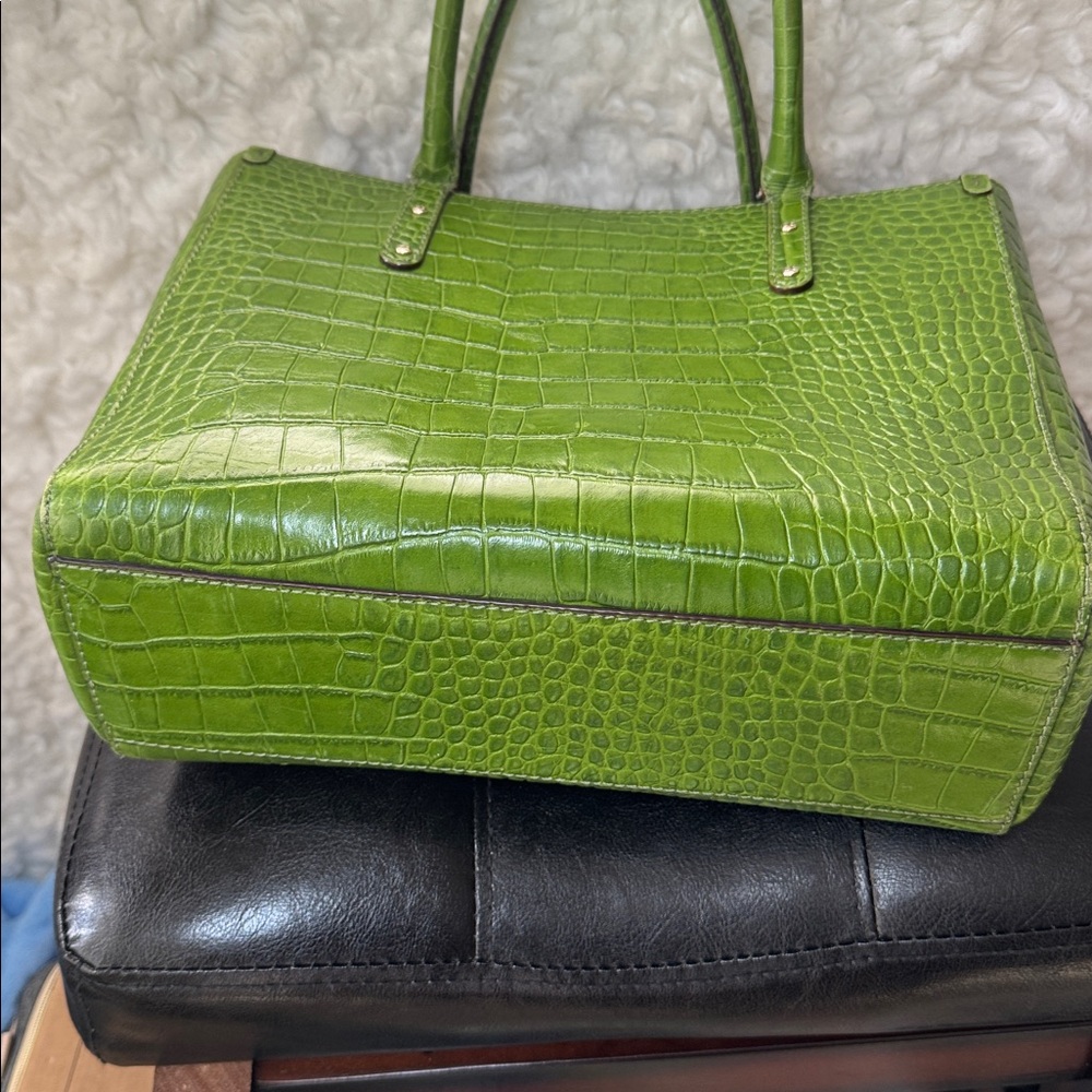 kate spade Green Croc-Embossed Tote with Gold Plate - Picture 3 of 5
